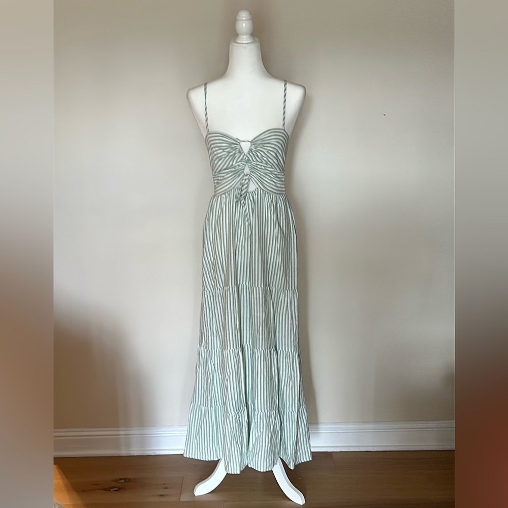 Princess Polly Green and White Stripe Maxi Dress
